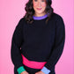 PREORDER- Nikki Color Block Sweater- Black Mix