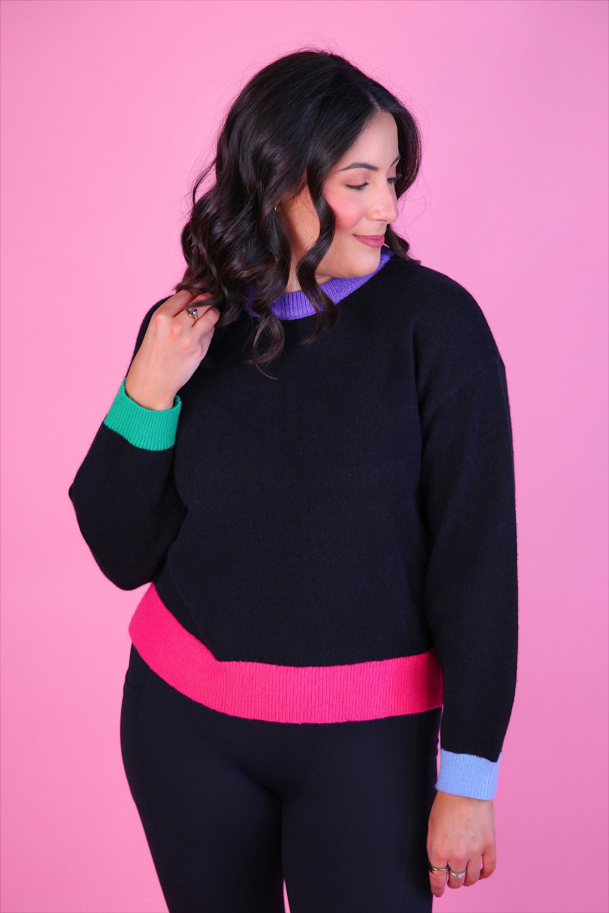 PREORDER- Nikki Color Block Sweater- Black Mix