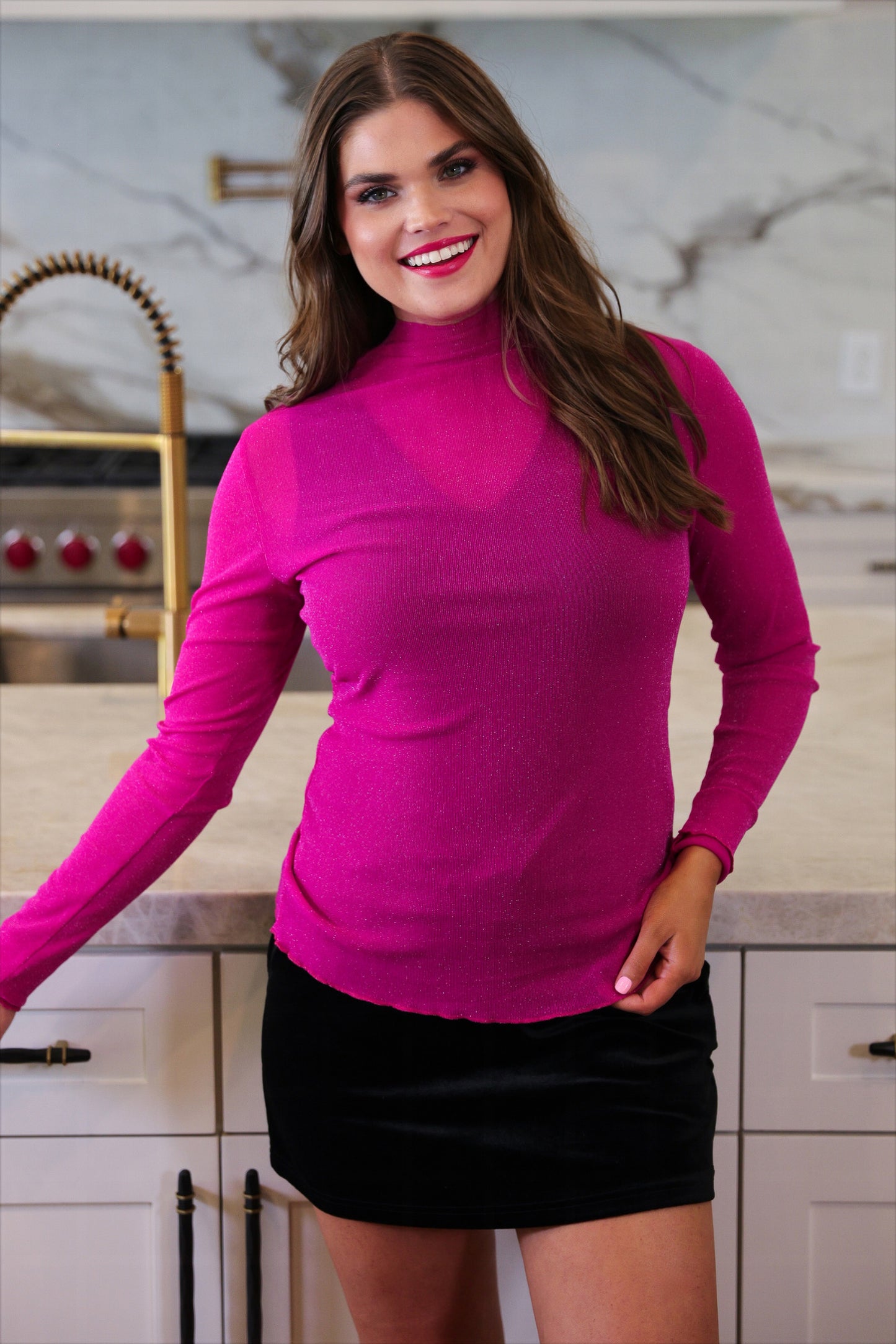 Keigan Mesh Top- Magenta Glitter
