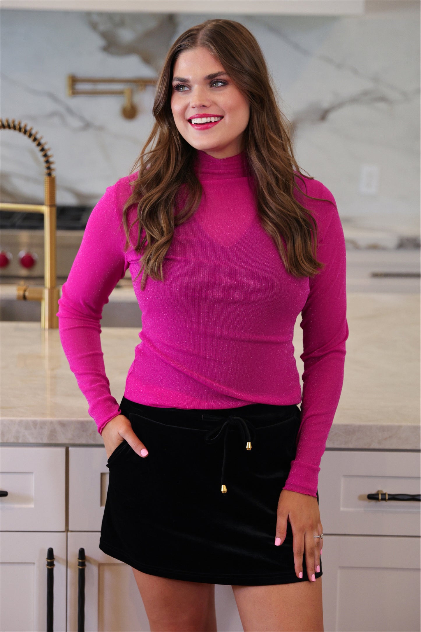 Keigan Mesh Top- Magenta Glitter