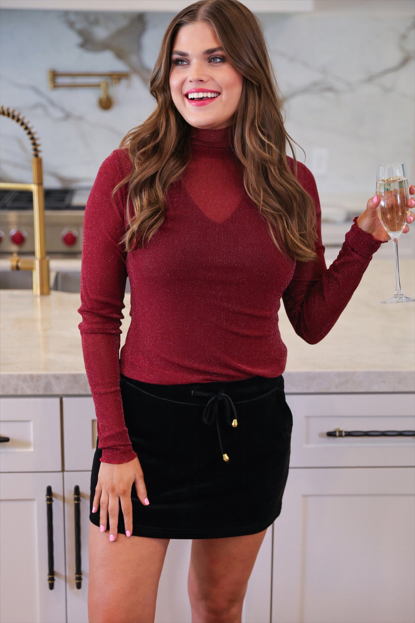 Keigan Mesh Top- Maroon Glitter