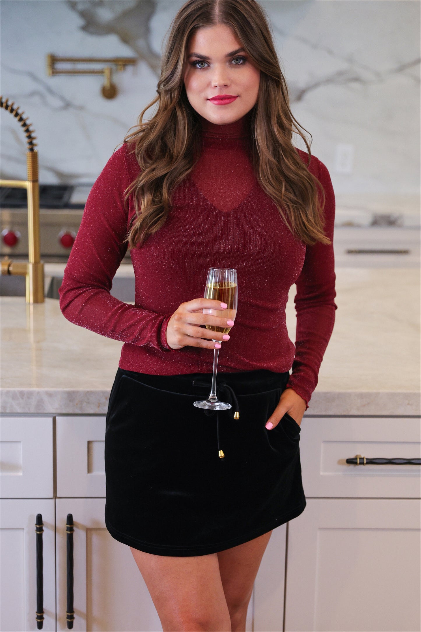 Keigan Mesh Top- Maroon Glitter
