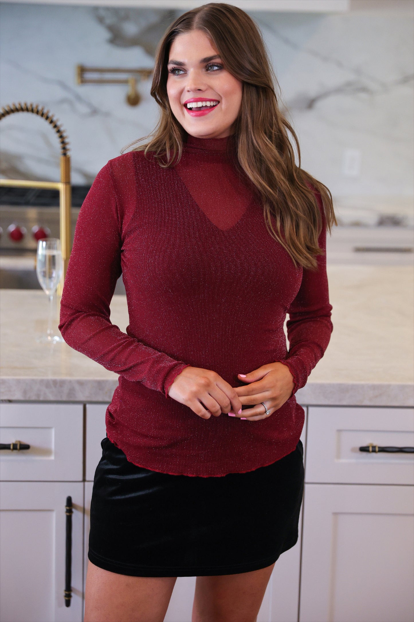 Keigan Mesh Top- Maroon Glitter
