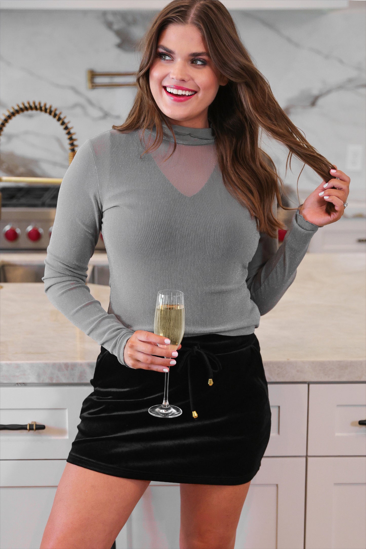 Keigan Mesh Top- Silver Glitter