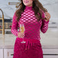 Times Square Velvet Mesh Top- Pink Checkered