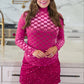 Times Square Velvet Mesh Top- Pink Checkered