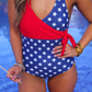 Liberty Wave Halter Swimsuit, Red/Blue
