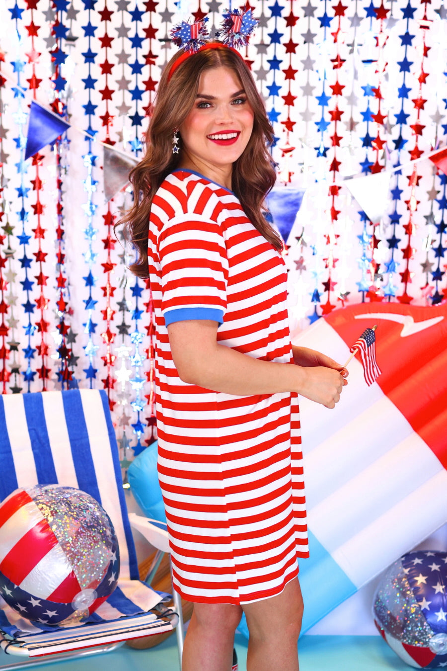 Living In Stripes Dress, Red/Blue