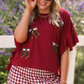 Sideline Sparkle Ruffle Top- Maroon
