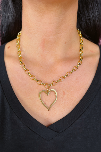 Open Heart Chain Necklace- Gold