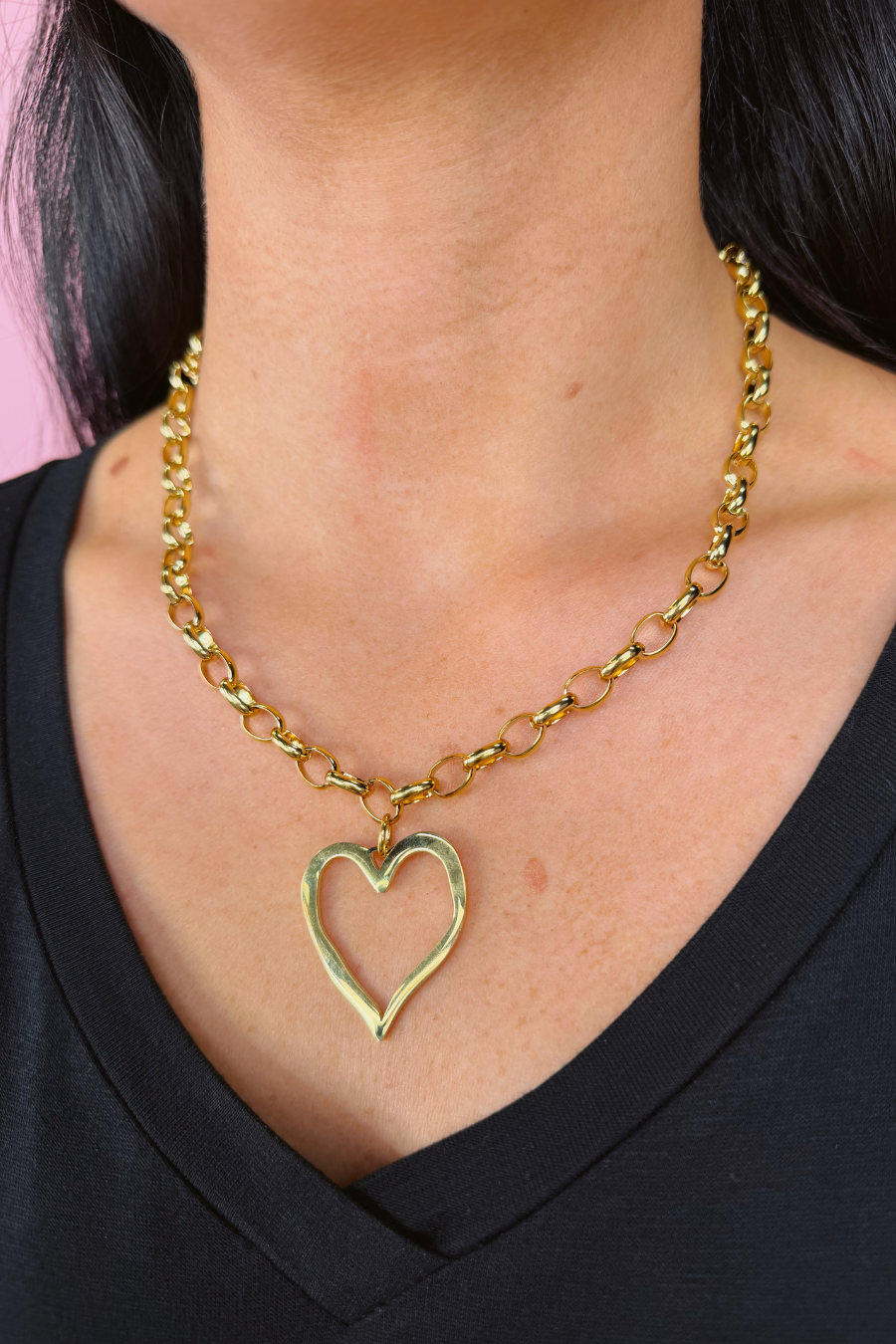 Open Heart Chain Necklace- Gold