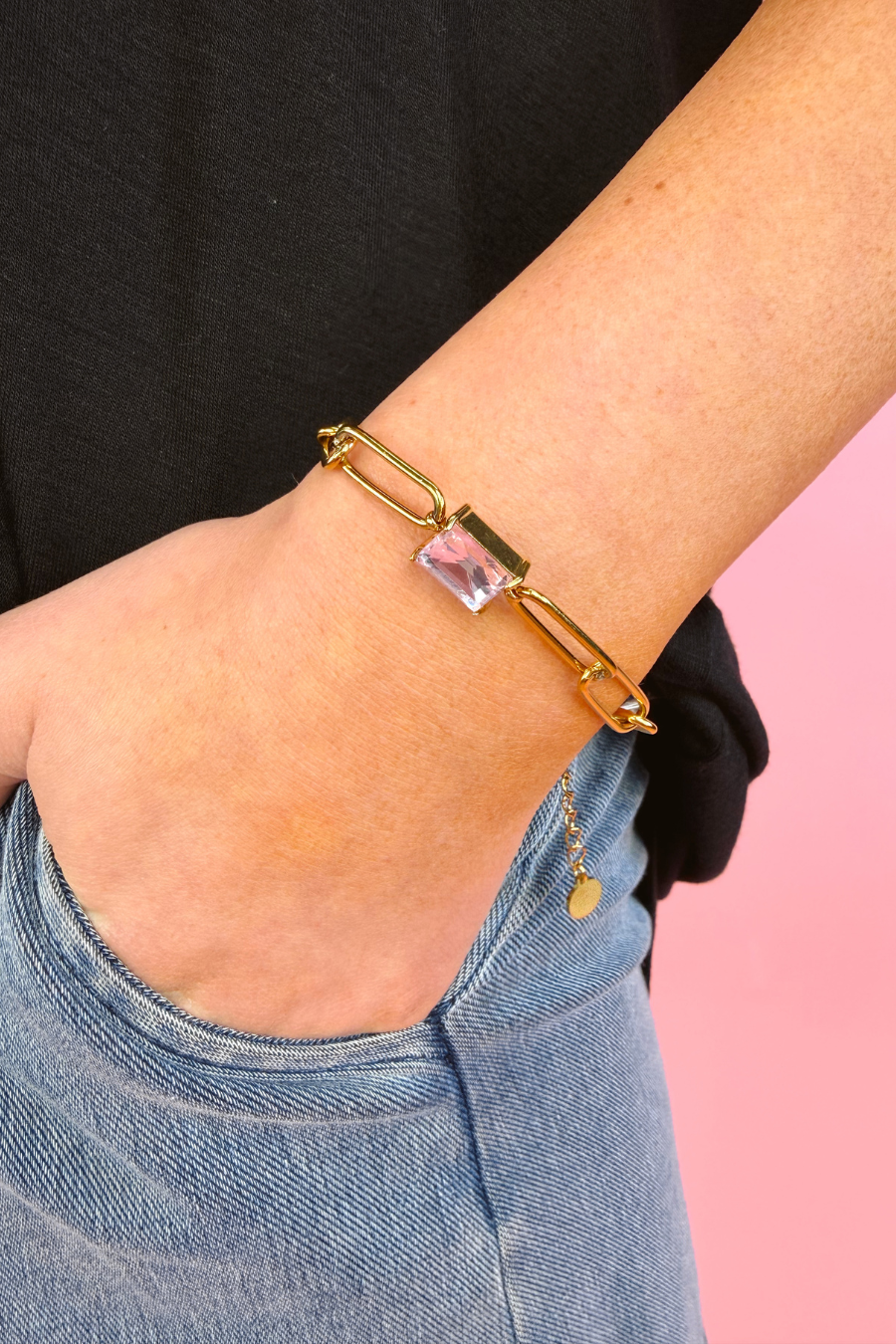 Paperclip Chain Bracelet- Gold/Pink
