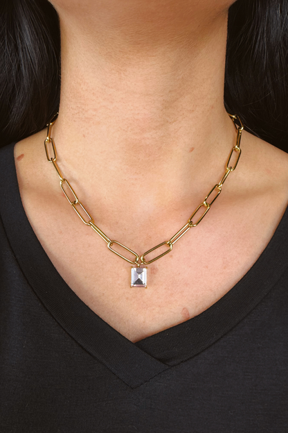 Paperclip Chain Necklace- Gold/Pink