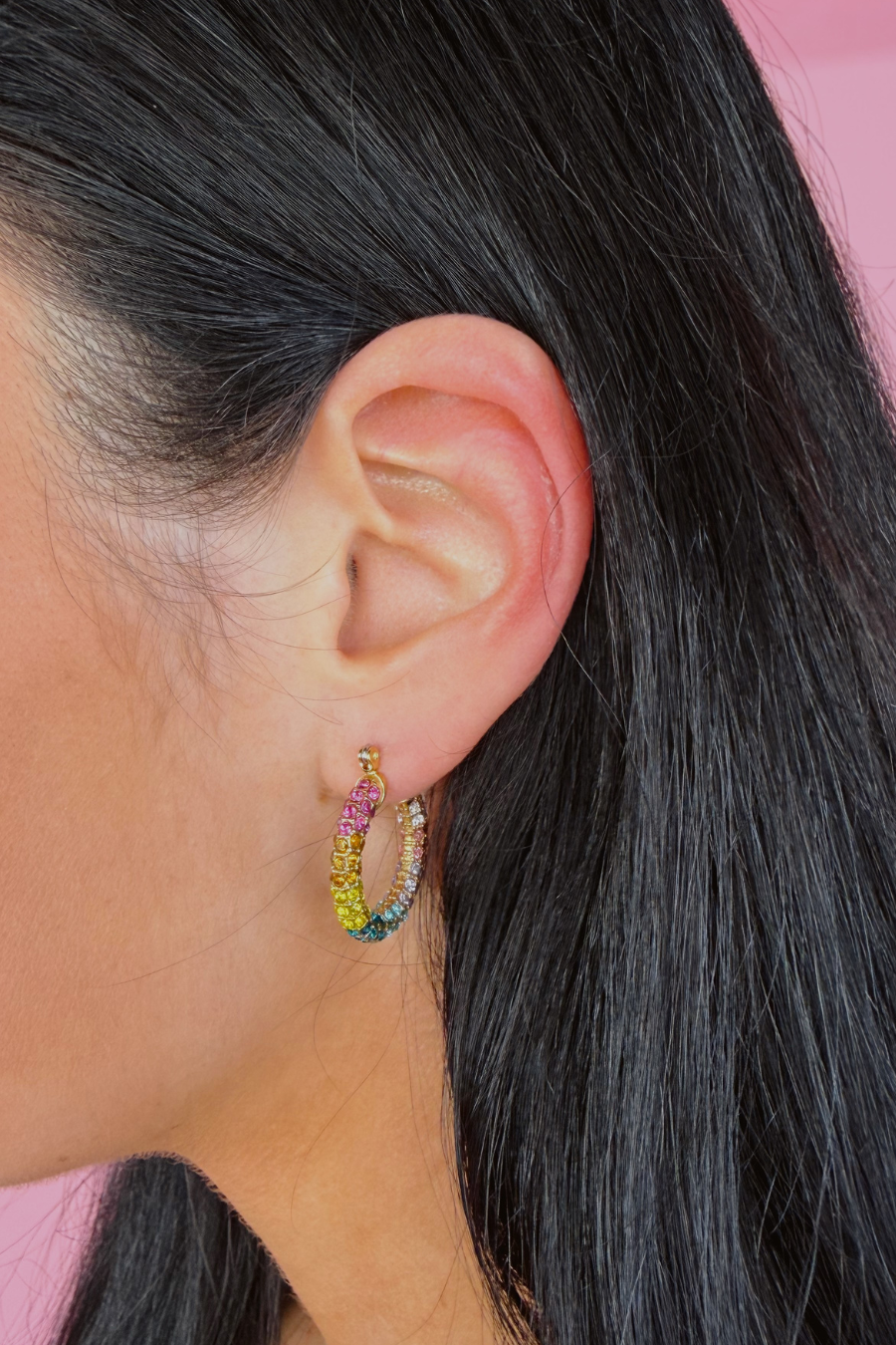 Pavé Hoop Earrings- Rainbow