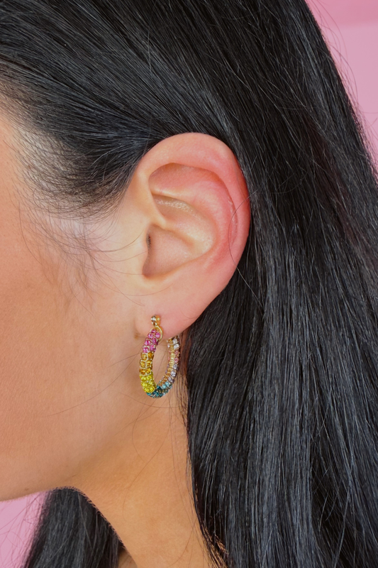 Pavé Hoop Earrings- Rainbow