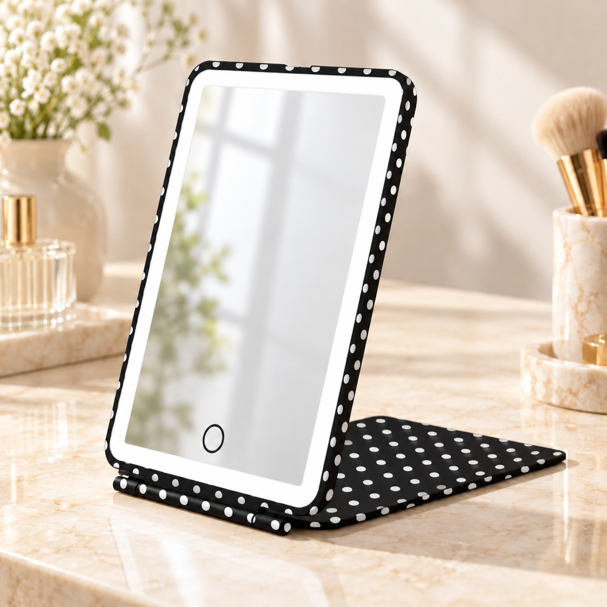 PREORDER- Ready Anywhere Vanity Mirror- After Dark Polka Dot
