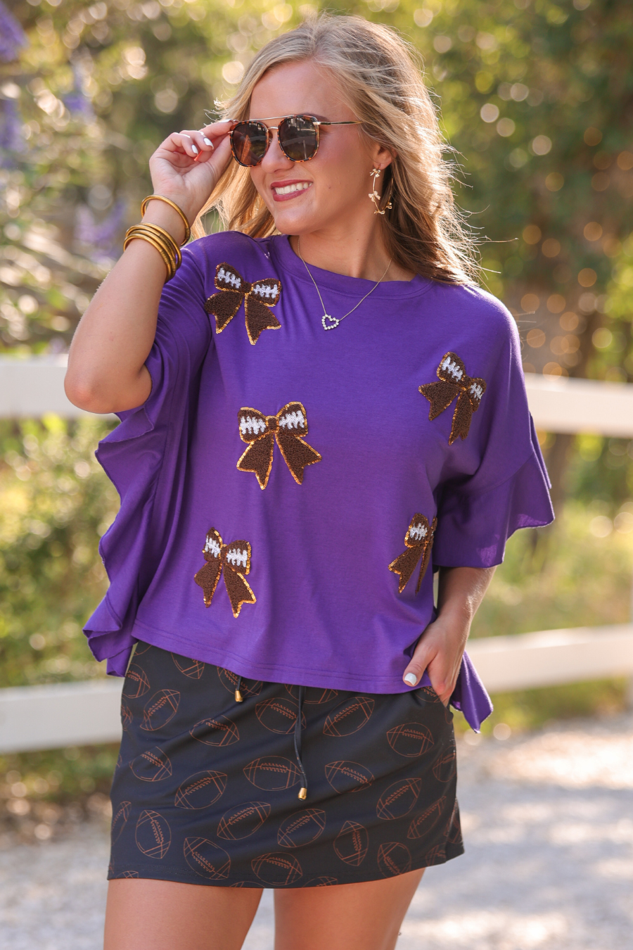 Sideline Sparkle Ruffle Top- Purple
