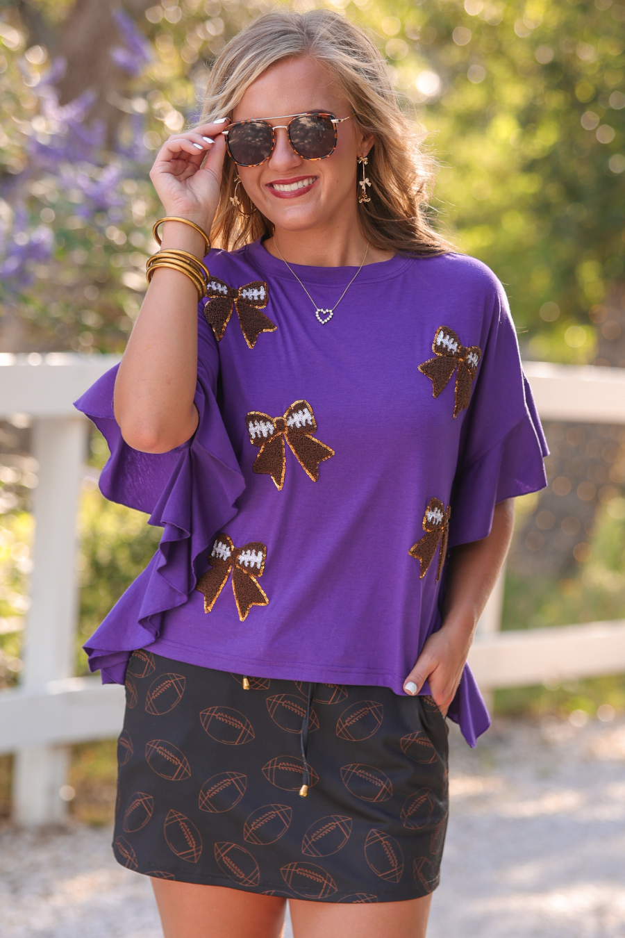 Sideline Sparkle Ruffle Top- Purple