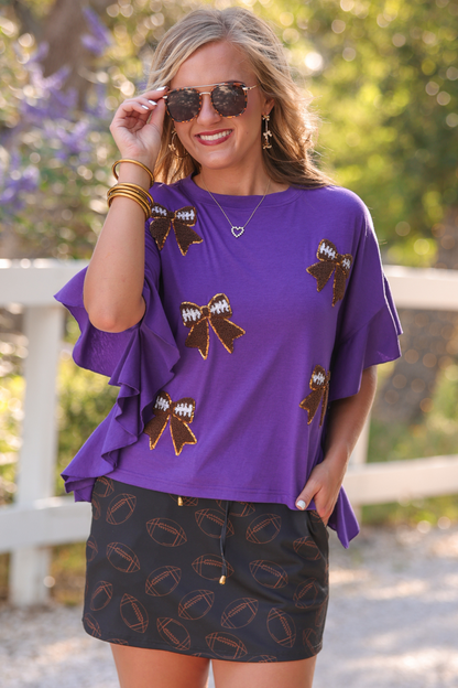 Sideline Sparkle Ruffle Top- Purple