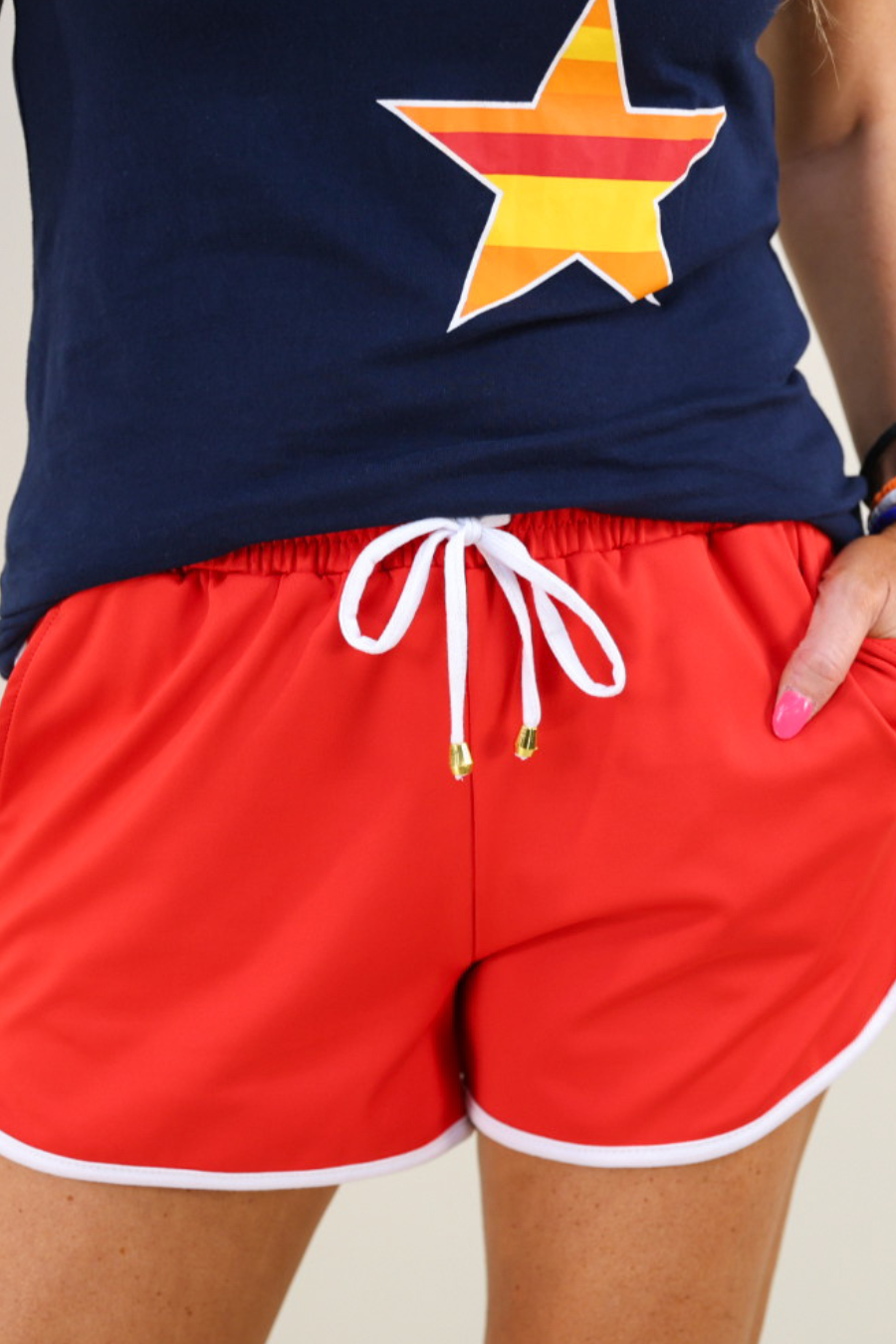 Red And White Drawstring Everyday Shorts