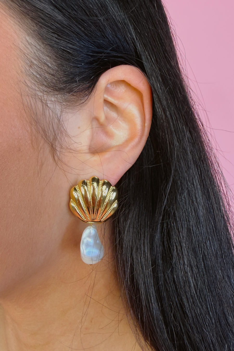 Seashell Pearl Drop Earrings