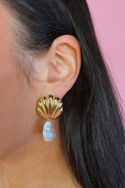 Seashell Pearl Drop Earrings