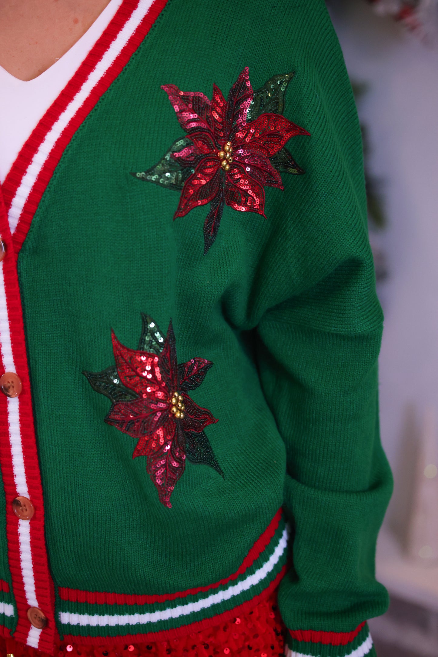 PREORDER- Sequin Poinsettia Cardigan