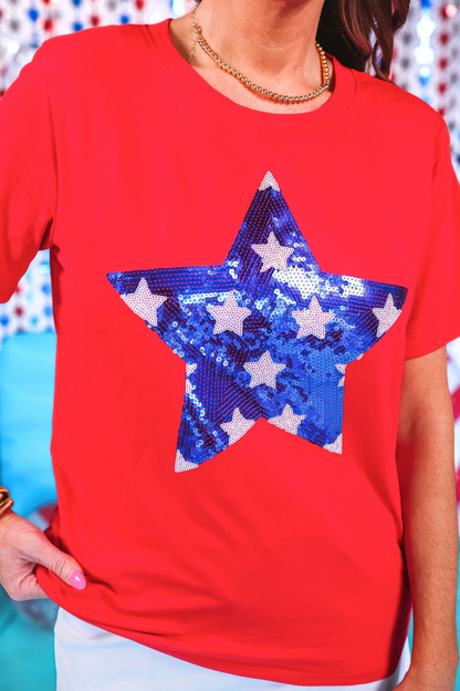 Stars And Sparklers Sequin Top, Red