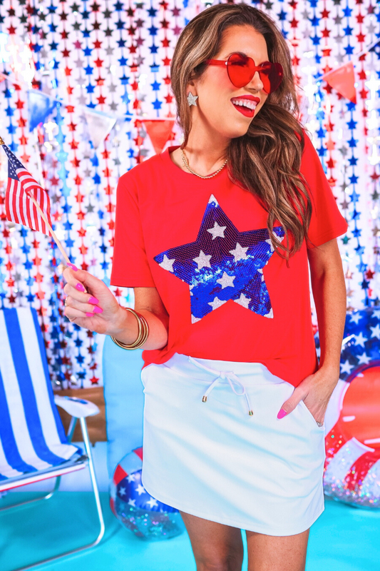 Stars And Sparklers Sequin Top, Red