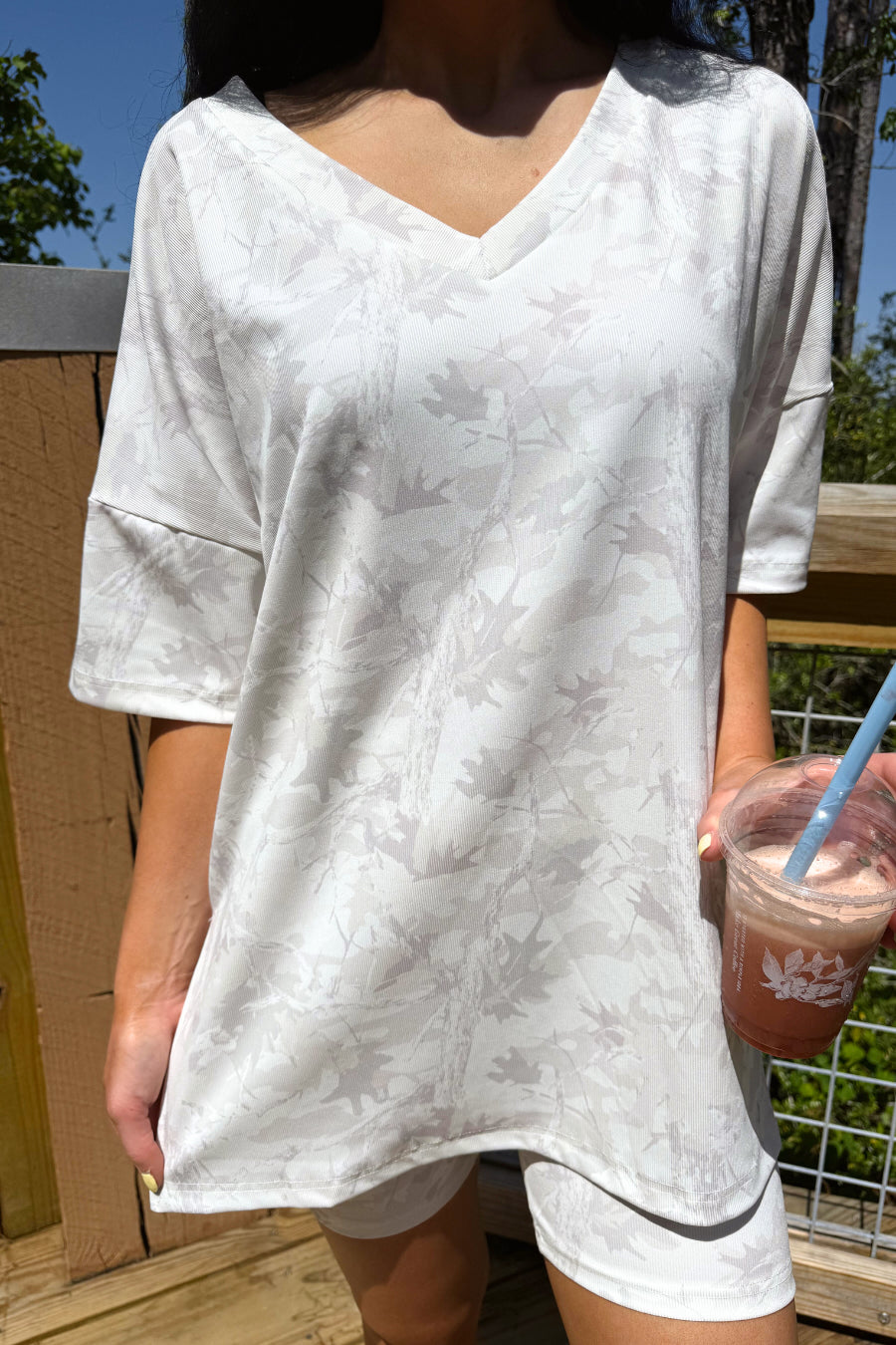 All Day Biker Set- White Chloe Camo