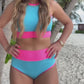 Bali Beach Two Piece Swimsuit- Blue/Pink