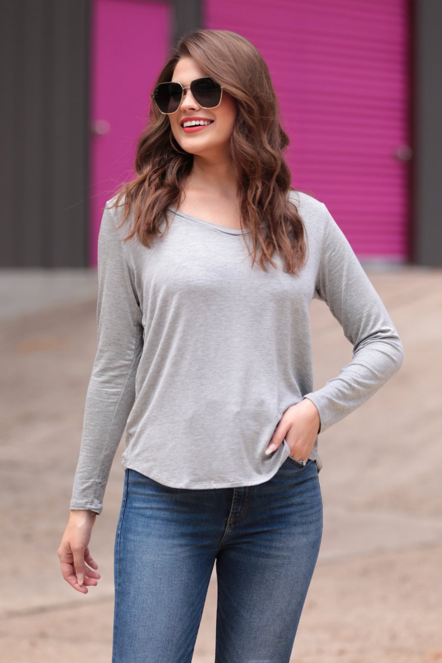 Jess Lea Basic Long Sleeve V-Neck Tee - Jess Lea Wholesale
