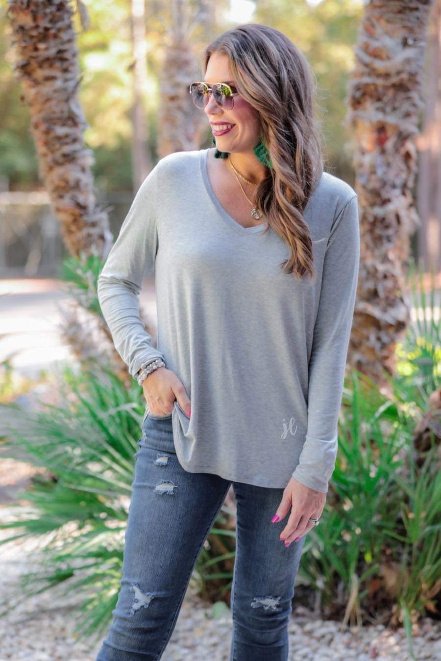 Jess Lea Basic Long Sleeve V-Neck Tee - Jess Lea Wholesale