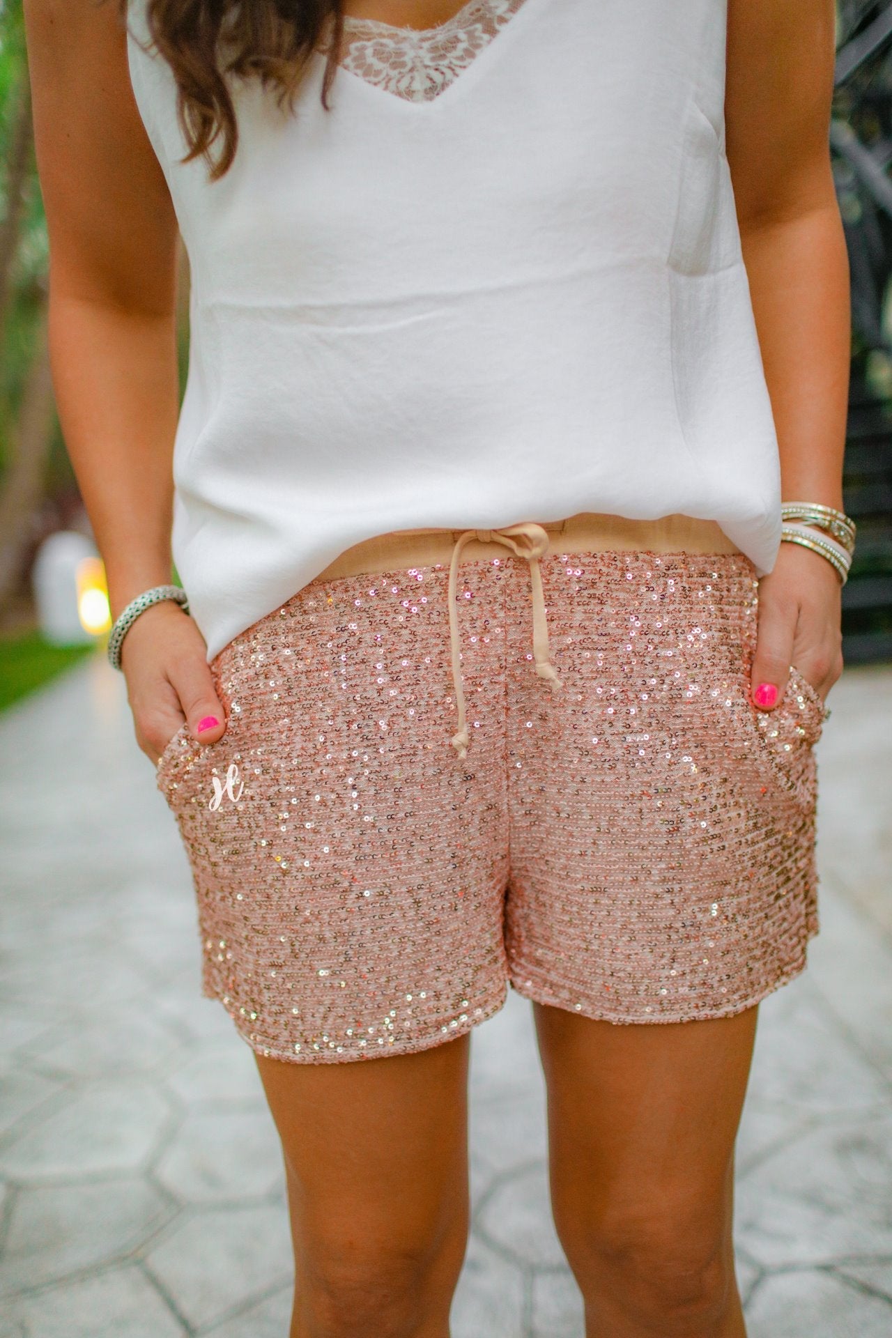 VIP Status Sequin Drawstring Shorts - Jess Lea Wholesale